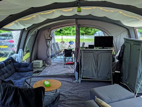 Ultimate Tent Camping Setup, Big Camping Tents, Cozy Camping Tent Interior, Full Time Tent Living, Tent Living Ideas, Luxury Camping Ideas, Living In A Tent Full Time, Tent Living Full Time, Camping Tent Set Up