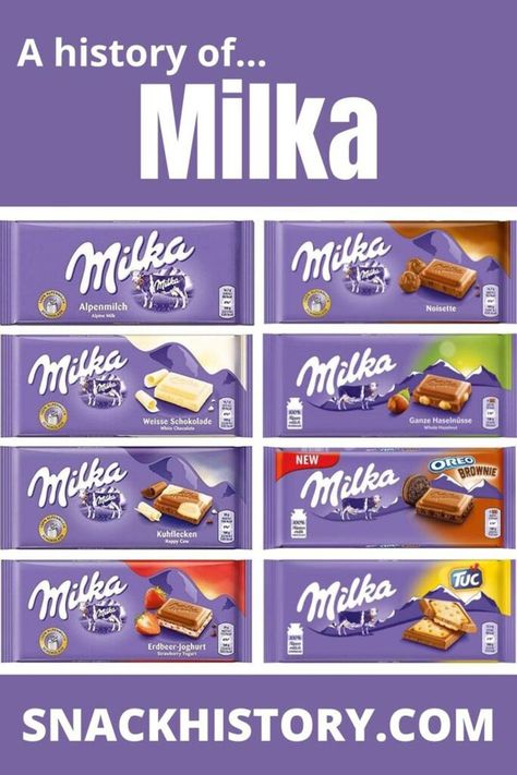 Milka Chocolates Brand, German Snacks, Marketing Pictures, Great Snacks, Cow Names, Milka Chocolate, History Of Chocolate, Oreo Brownies, Purple Cow