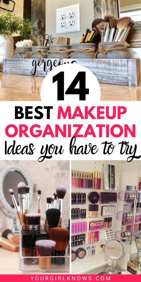 Diy Makeup Organization Ideas, Organize Make Up Ideas, Make Up Organization Ideas Diy, Makeup Organization In Bathroom, Storage Ideas For Makeup, Best Makeup Organization Ideas, Makeup Table Organization Small Spaces, Shelves For Makeup Vanity, Ideas For Makeup Organization