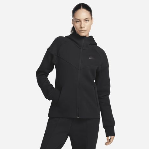 Nike Noir, Black Sportswear, Tech Fleece Hoodie, Nike Sportswear Tech Fleece, Windrunner Jacket, Nike Sportswear Women, Tops Nike, Nike Tech Fleece, Nike Tech