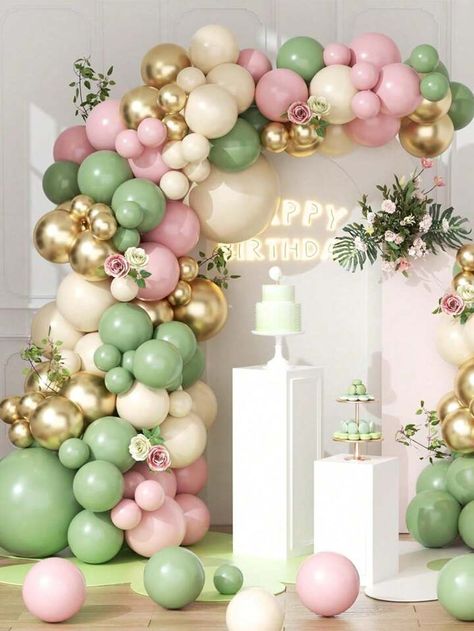 Outside Balloon Arch, Pink And Green Balloons, Boho Birthday Party Decorations, Pink Balloon Garland, Blush Balloons, Boho Birthday Party, Balloon Arches, Pastel Balloons, Garland Arch