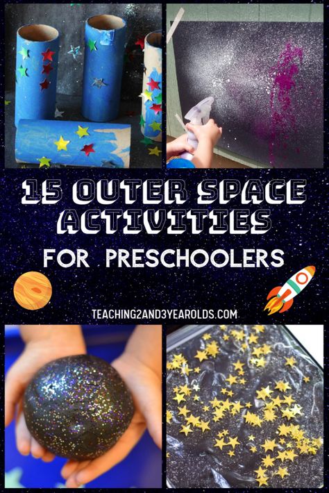 This compilation of preschool space activities adds 15 out-of-this-world science fun that your kids will love! #space #theme #preschool #age3 #age4 #teaching2and3yearolds Space Art Activities, Preschool Space Activities, Space Activities For Preschoolers, Space Activities Preschool, Outer Space Activities, Preschoolers Activities, Space Theme Preschool, Space Activities For Kids, Space Lessons