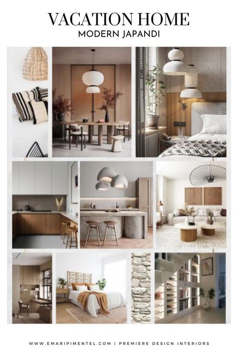 Modern Japandi Vacation Home Moodboard Interior Design2023, Interior Design Mood Board Inspiration, Japandi Mood Board, Vacation Home Interior, Japandi Interiors Moodboard, Family Moodboard, Japandi Moodboard, Modern Zen House, Home Moodboard