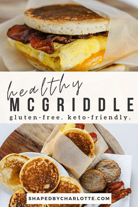 You're going to love this healthy twist on your favorite fast food breakfast sandwich! This healthy McGriddle breakfast sandwich is low-carb, gluten-free, and has no added sugar. It can be made keto- and paleo-friendly! Homemade Mcgriddle, Gluten Free Breakfast Sandwich, Healthy Fast Food Breakfast, Healthy Breakfast Sandwich, Fast Food Breakfast, Healthy Gluten Free Breakfast, Gf Breakfast, Chicken Breakfast, Food Substitutions