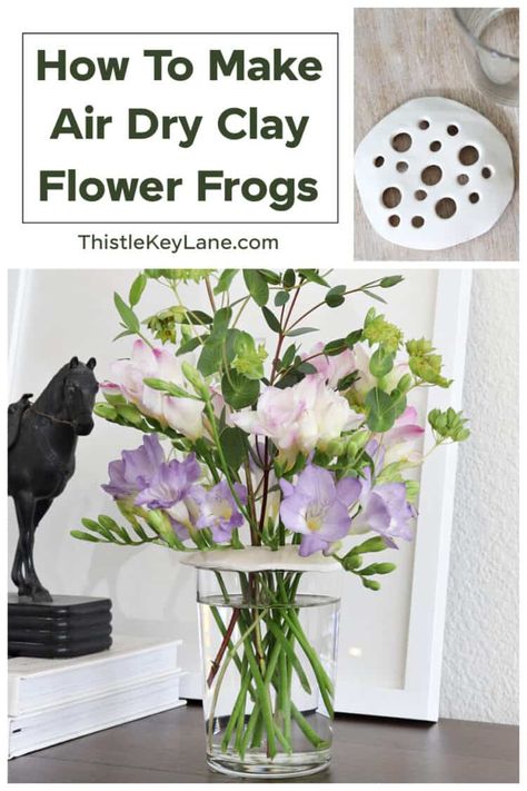 DIY Air Dry Clay Flower Frogs - Make your own vase topper flower frogs with air dry clay for creating simple flower arrangements. Air Dry Clay Craft Project. Mini Fresh Flower Arrangements. Air Dry Clay Craft, Simple Flower Arrangements, Fresh Flower Arrangements, Small Flower Arrangements, Flower Frogs, Toppers Diy, Thrift Store Decor, Diy Air Dry Clay, Glass Frog