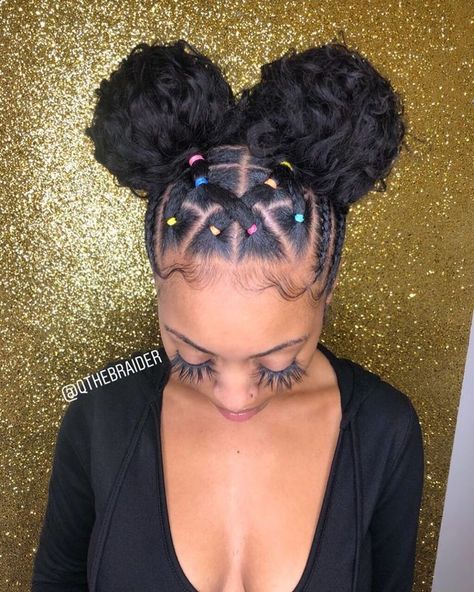 21 Creative Rubber Band Hairstyles You Need To Try Now. - HONESTLYBECCA Band Hairstyles, Rubber Band Hairstyles, Two Buns, Cute Natural Hairstyles, Hair Puff, Protective Hairstyles For Natural Hair, Fesyen Rambut, Girls Natural Hairstyles, Peinados Fáciles Para Cabello Corto