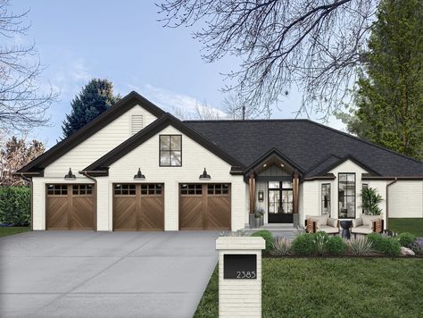 3 Car Garage Exterior, Modern 3 Car Garage, Garage Exterior Design, 3 Car Garage House, Mudroom Addition, Blue Siding, Garage Addition, Porch Remodel, Garage Exterior