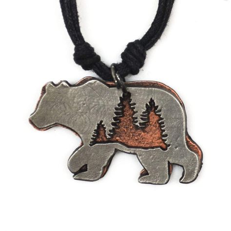 PRICES MAY VARY. N1257 Pewter Cotton Cord Necklace - Bear with Pine Trees Size: Pendant measures approximately 1.25 inches x 1.25 inches Materials: Pewter base metal with antique silver antique copper plating Cord measures 17 inches with a 2 inches extender Cotton Cord Necklace, Cotton Necklace, Necklaces Pendant, Homemade Jewelry, Fashion Toys, Pine Trees, Copper Plated, Jewelry Inspo, Cord Necklace