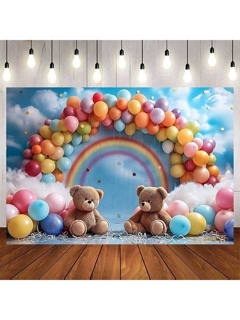 1pc,Balloon Arch & Rainbow Birthday Backdrop With Teddy Bears,1st Birthday Party Photography, Blue Sky & Cloud Decor BackgroundI discovered amazing products on SHEIN.com, come check them out! Teddy Bear Birthday Theme, Rainbow Teddy Bear, Cloud Decor, Birthday Party Photography, Cloud Decoration, Teddy Bear Birthday, Blue Sky Clouds, Party Photography, Bear Birthday