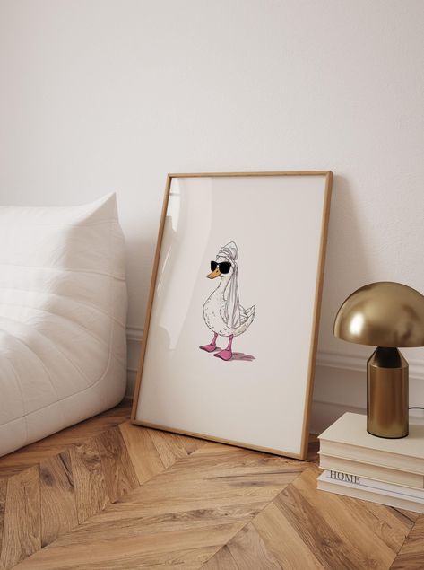 Duck in Head Towel Poster Print, Cute Girly Poster, Preppy Dorm Decor, Aesthetic Bathroom Art, Pink Trendy Bathroom Art - Optional Frame Restroom Art Decor, Bath Wall Decor, Bathroom Decor Art, Duck Bathroom Decor, Duck Theme Bathroom, Bathroom Prints Art Funny, Animal Bathroom Art, Bathroom Posters Funny, Duck Shower Curtain