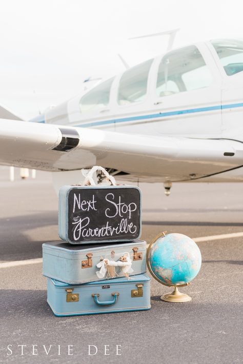 Aviation Maternity Shoot, Pilot Baby, Baby 2024, Pregnancy Ideas, Adventure Awaits Baby Shower, Travel Baby Shower Theme, Travel Baby Showers, Fun Baby Announcement, Adventure Baby Shower