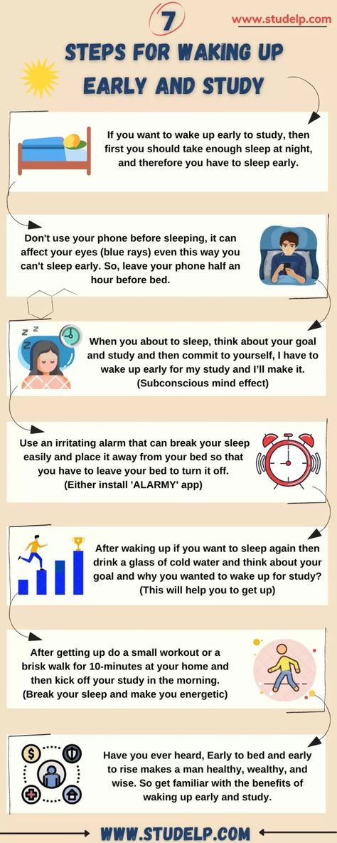 7 Practical Tips for Waking Up Early that Works | Studelp Tips For Waking Up Early, Morning Tips, Exam Study Tips, Best Study Tips, Study Tips For Students, Exam Motivation, Effective Study Tips, Sleep Early, Wake Up Early