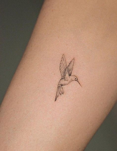 Small Delicate Hummingbird Tattoo, Small Hummingbird Tattoo Ideas, Stick And Poke Hummingbird Tattoo, Back Tattoo Hummingbird, Hummingbird Tattoo Danty, Hummingbird Tattoo With Sun, Artistic Hummingbird Tattoo, Dainty Moose Tattoo, Small Dainty Wrist Tattoos