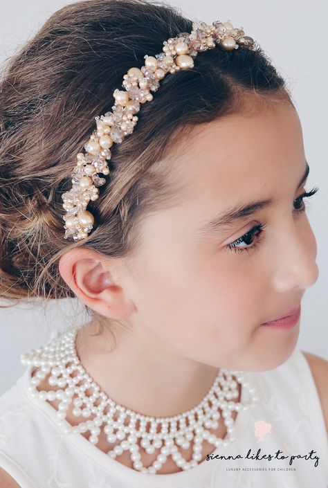 Beaded Ponytail, Flower Girl Tiara, Flower Girl Headpiece, Luxury Headbands, Flower Girl Hair Accessories, Girls Tiara, Hair Garland, Hairstyles Design, Designer Hair Accessories