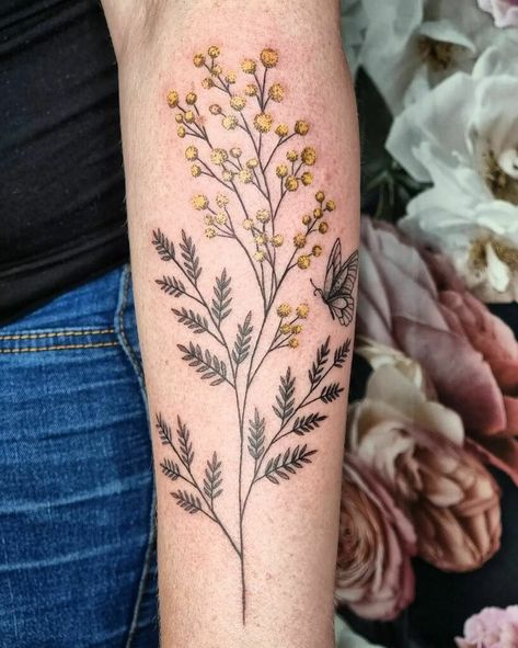 Golden Wattle Tattoo, Wattle Tattoo, Artsy Fartsy, Arm Tattoo, Tatting, Piercings, Tattoos, Skin, Arm Tattoos