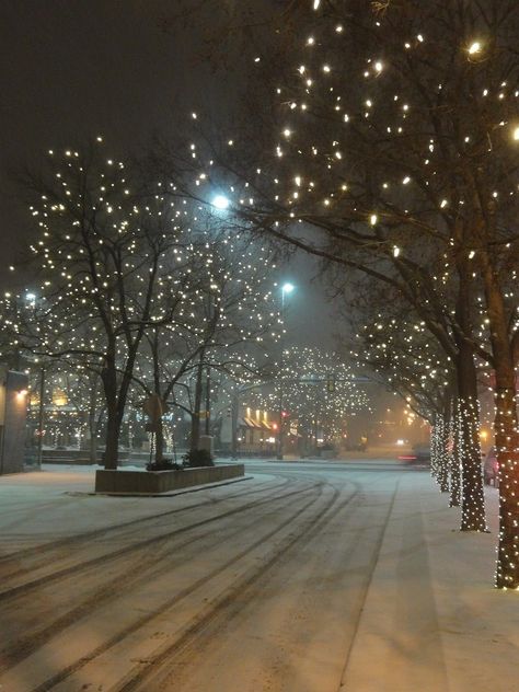 Snowy Nights in Old Town, Fort Collins, Colorado  I miss you, FoCo! Christmas Lights Aesthetic, Lights Aesthetic, Dark Christmas, Plakat Design, I Love Winter, Christmas Feeling, Winter Scenery, Winter Wonder, Best Seasons