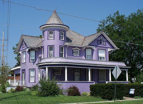 OH Dunkirk - House, via Flickr. Purple Victorian House, Painted Lady House, Purple House, Old Victorian Homes, Victorian Style Homes, Victorian Mansions, Purple Home, Victorian Architecture, Victorian Houses