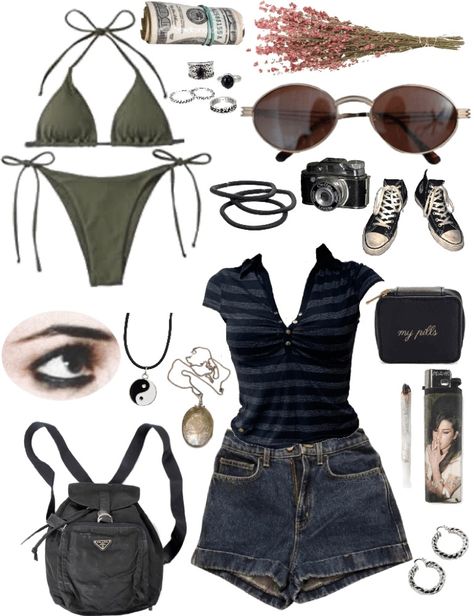 Grunge Beach Aesthetic Outfit, 80 Summer Outfits, Grunge Beach Outfit Summer, Grunge Summer Dress, Summer Grunge Clothes, Grunge Fits Summer, 80s Slasher Summer Aesthetic Outfits, Coastal Grunge Outfits, Beach Grunge Outfits