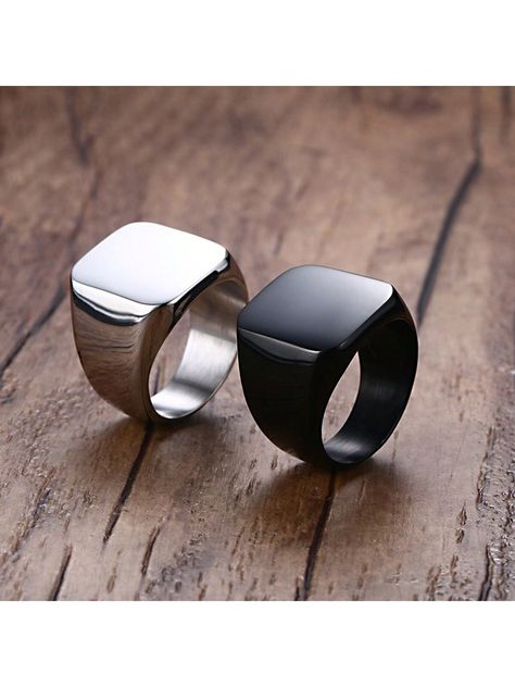 Black,Silver Vintage,Minimalist Collar  Stainless Steel   Embellished   Men's Fashion Jewelry Wear Rings, Cool Rings For Men, Mens Stainless Steel Rings, Rings Ideas, Men Rings, Mens Rings, Signet Ring Men, Plain Bands, Rings Fashion