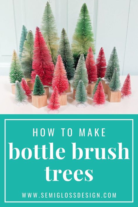 Learn how to make DIY bottle brush trees for your Christmas decor! It's so easy to dye bottle brush trees and make a colorful forest display. Forest Display, Colorful Forest, Bottle Trees, Bottle Brush Christmas Trees, Christmas Forest, Modern Christmas Decor, Brush Trees, Diy Bottle, Bottle Brush Trees