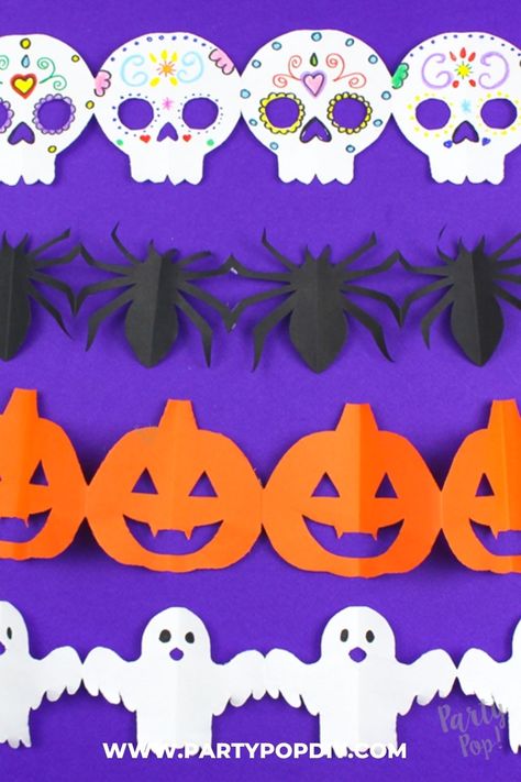 Guirnaldas de papel halloween #halloween #guirnaldas #guirnaldasdepapel #manualidades #manualidadesconpapel Dia De Los Muertos Crafts Ideas, Halloween Mural, Halloween Diy Paper, Moldes Halloween, Dia De Los Muertos Decorations Ideas, Imprimibles Halloween, Dekorasi Halloween, Bricolage Halloween, Paper Decorations Diy