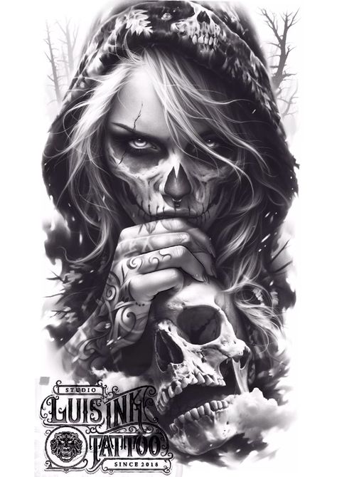 Dark Realism Tattoo Design, Background Shading Tattoo Ideas, Catrina Tattoo, Skull Girl Tattoo, Mexican Art Tattoos, Skull Sleeve Tattoos, Realistic Tattoo Sleeve, Full Sleeve Tattoo Design, Temecula California