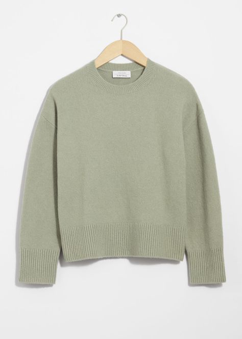 Long-sleeve knit sweater with a relaxed silhouette. Finished with a ribbed neckline, cuffs and hemlineLength of sweater: 53cm / 20.9" (Size S) Khaki Sweater, Knit Outerwear, Pullover Outfit, Linen Sweater, Long Sleeve Knit Sweaters, Half Zip Sweaters, Ribbed Neckline, Fashion Fits, Fashion Story