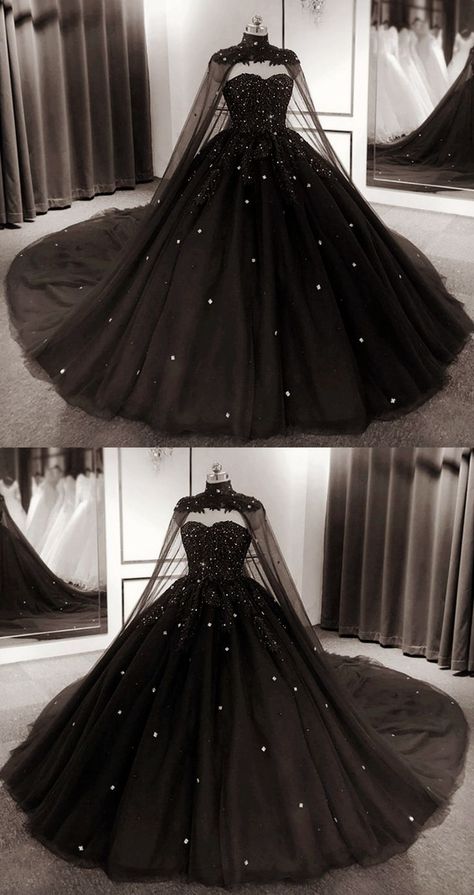 Gothic Quinceanera Dresses Black Masquerade Dress, Gothic Quinceanera, Ball Gown With Cape, Black Quince Dress, Wedding Dresses Sleeveless, Black Quinceanera, Quinceanera Dresses Black, Xv Dresses, Masquerade Ball Gowns