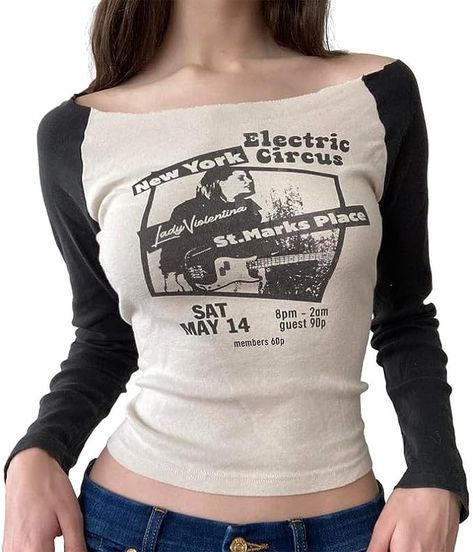 Boat Neck Shirt, Girl Punk, Alt Clothes, Vintage Crop Tops, Aesthetic T Shirts, Streetwear Tops, Top Streetwear, Slim Fit Top, Cropped Tops