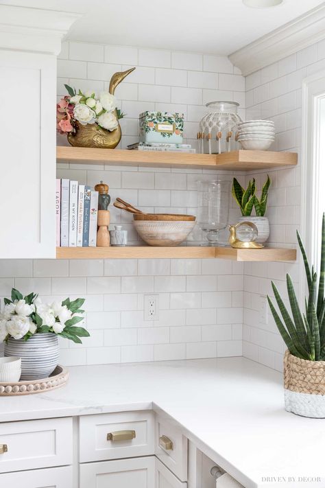 The open shelving in our kitchen - love the accessories including several Amazon finds!