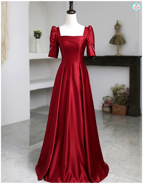 Red Silk Gown Evening Dresses, Airline Frock Design, Prom Dresses Wine Red, Dressing Chic, Opera Dress, Royalty Dress, Simple Frock Design, Simple Frocks, Long Dress Design