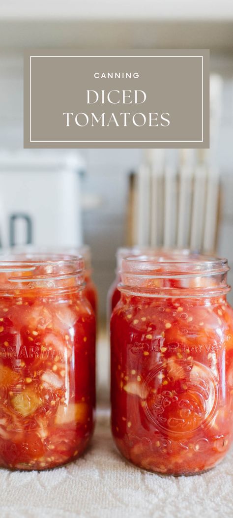 With the rise of grocery store prices, finding ways to make your own ingredients at home for cheap is a major win! This home canning recipe for diced tomatoes is the perfect addition to your farmhouse pantry! How To Can Diced Tomatoes Easy, Chopped Tomatoes Canned, Home Canned Rotel Tomatoes, Canning Diced Tomatoes With Basil And Garlic, Canning Diced Tomatoes Recipes, Canning Italian Diced Tomatoes, Pressure Canning Diced Tomatoes, How To Can Diced Tomatoes, Canning With Tomatoes