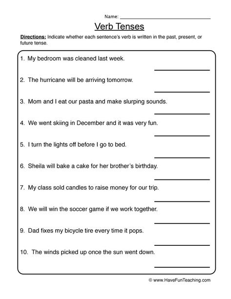 Tenses Worksheets for Grade 5 Identifying Verb Tenses Worksheet Identify The Tenses Worksheet, Verb Tenses Worksheet, Tenses Worksheet, Adjectives Exercises, Future Tense Verbs, Progressive Verbs, All Verbs, Verbs Activities, Present Tense Verbs