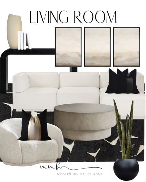 Ivory Couch Living Room Decor Modern, Black And Neutral Living Room Rugs, Cream Couch Living Room Ideas Modern, Rh Inspired Living Room Modern, Living Room Inspiration Light Grey Couch, Beige Couch Black And White Rug, Black And Nude Living Room, Rh Style Living Room, White Couch Black Rug