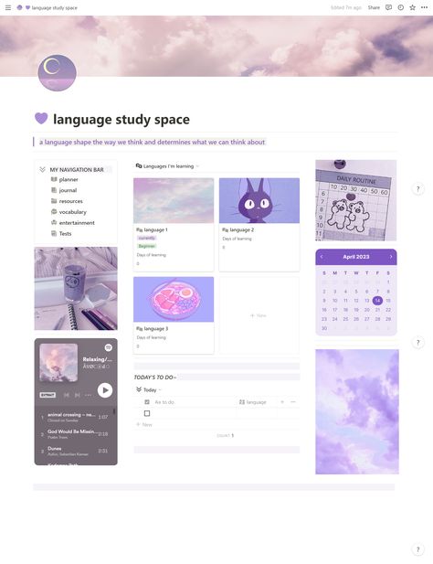 A notion template to help you stay organised while learning different languages effectively notion template lilac theme easy to use Notion templates | study tools | profuctivity | aesthetics | motivation | learning languages hobbies~ Notion Template Ideas Aesthetic Language Learning, Notion Template For Language Learning, Korean Notion Template, Learning Languages Notion Template, Notion Hobbies Template, Notion Template Ideas Language Learning, Language Study Notion, Notion For Language Learning, Hobbies Notion