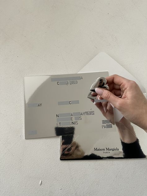 Margiela Invitation, Brand Invitation, Fashion Event Invitation, Margiela Archive, Fashion Invitation, Pr Package, Silver Card, Silver Invitation, Clothing Packaging