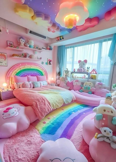 Dreamy Aesthetic Room, Rainbow Bedroom, Dream Bedroom Inspiration, Kids Bedroom Inspiration, Toddler Room Decor, Kids Bedroom Designs, Rainbow Room, Cute Bedroom Ideas, Princess Room