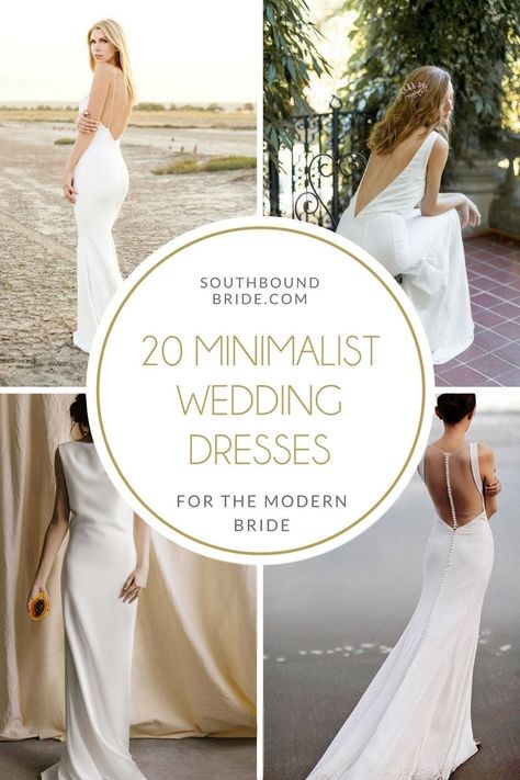 These elegant minimalist wedding dresses are perfect for the 2021 bride! From slip dresses to a-lines to modern sheath dresses, you'll love this chic selection. Minimalist Chiffon Wedding Dress, Simple Wedding Gown Minimalist, Wedding Dresses Simple Elegant, Elegant Long Sleeve Wedding Dresses, Elegant Minimalist Wedding, Wedding Gown Trends, Minimalist Wedding Gown, Modern Bridal Dress, Simple Elegant Wedding Dress