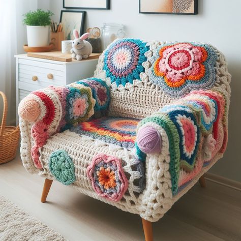 Crochet Chair Cover, Sofa Cover Designs, Crochet Chair, Crochet Furniture, Bohemian Living Room Decor, Whimsical Furniture, Baby Boy Knitting Patterns, Baby Boy Knitting, Crochet Throw Blanket