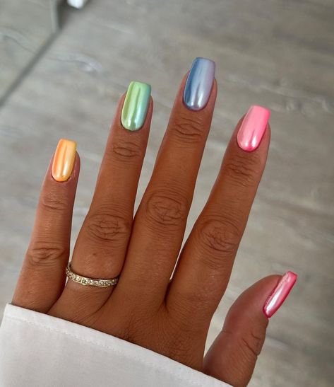 30 New Trendy Nails to Inspire You Multicolored Nails, Purple Nail, Fake Nails With Glue, Metallic Nails, Stil Elegant, Nail Forms, Trendy Nail Design, Rainbow Nails, Nail Arts