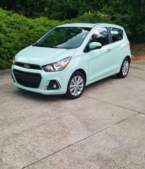 ”is that your little green car?” -a favorite question these days. My mint Chevy #Spark LT2 💚 Chevy Spark Ideas, Chevy Spark Custom, Mini Cars For Adults, Chevy Spark Accessories, Small Car Aesthetic, Mint Green Car, Chevrolet Spark Lt, Spark Gt, Spark Car