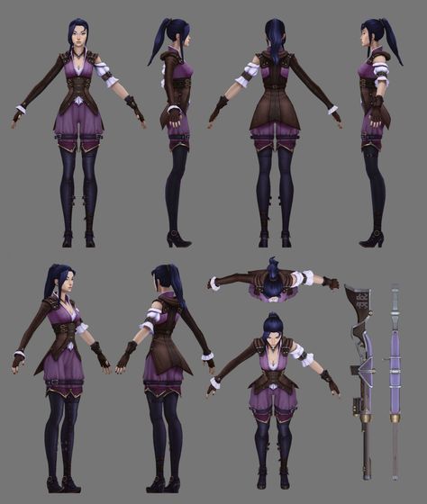 Sci Fi Outfits, Arcane Caitlyn, 3d Topology, Caitlyn Arcane, Cosplay League Of Legends, Arcane Jinx, Low Poly Character, Character Turnaround, Human Sculpture