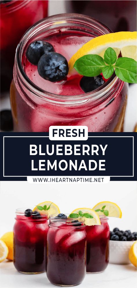 This sweet and tart blueberry lemonade recipe kicks up the flavor of the famous summertime lemonade! Made with only 4 ingredients, this is the perfect beverage to cool off with on a hot summer day. Homemade Blueberry Lemonade Recipe, Whipped Blueberry Lemonade, Lemonade With Blueberries, Blueberry Lemonade Punch, How To Make Blueberry Lemonade, Blueberry Punch Recipes, Refreshing Summer Drinks Nonalcoholic Punch Recipes, Wendy’s Blueberry Pomegranate Lemonade, Fruity Lemonade Drink Recipes