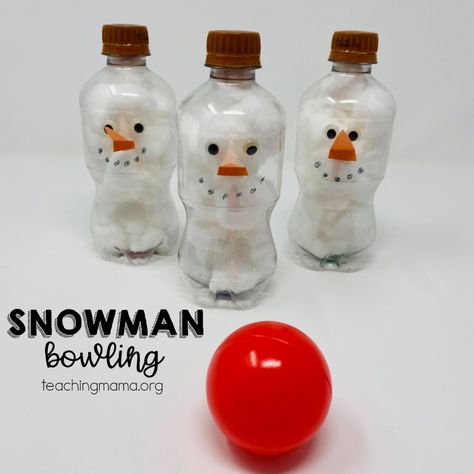 snowman bowling game Melting Snowman Craft, Snowman Bowling, Winter Animals Preschool, Preschool Christmas Party, Melting Snowman, Teaching Mama, Snowman Craft, Happy September, Winter Parties