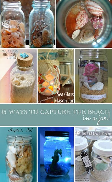 Crafts with Jars Memories In A Jar, Crafts With Jars, Shell Jar, Sea Glass Candles, Cricket Crafts, Beach Memories, Recycled Jars, Fun Craft Ideas, Memory Jar