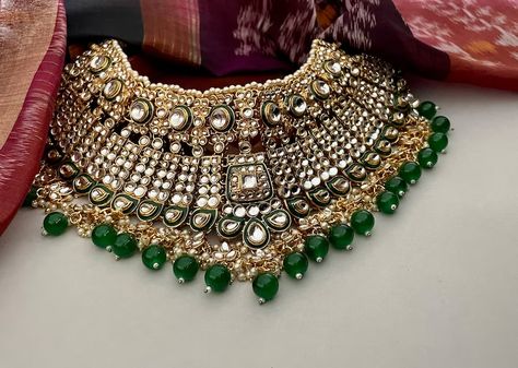 Buy Indian Bridal Jewelry Set/full Bridal Set/emerald Green Kundan Online in India - Etsy Green Kundan Necklace, Full Bridal Jewellery Set, Indian Bridal Jewelry, Kundan Necklace Set, Indian Bridal Jewelry Sets, Princess Necklace, Bridal Jewelry Set, Kundan Necklace, Bollywood Jewelry