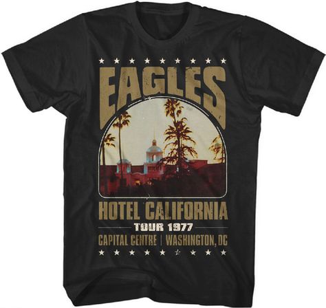 Eagles vintage concert t-shirts now at Rocker Rags! Click here for the band's Washington D.C. concert tee from their 1977 Hotel California tour. Free shipping! Eagles Hotel California, Vintage Rock T Shirts, Neo Grunge, Eagles Band, Vintage Band T Shirts, Design Jersey, Classic Rock And Roll, Tokyo Street Fashion, Vintage Band Tees