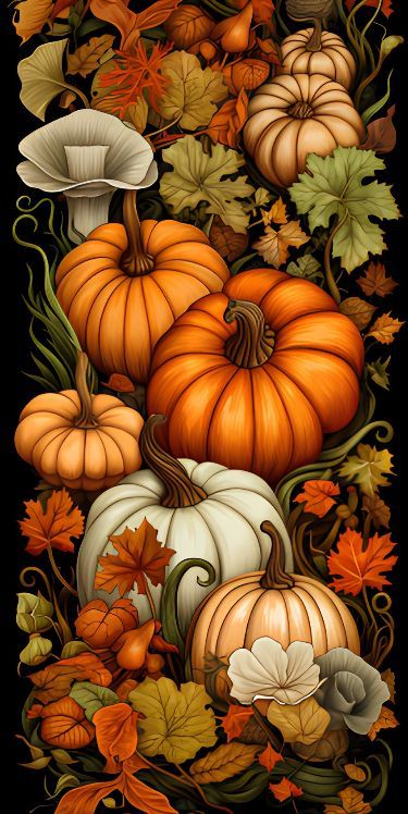 Thanksgiving Iphone Wallpaper, Flowers And Mushrooms, Autumn Leaves Wallpaper, Fall Canvas Painting, Mushroom Wallpaper, Halloween Wallpaper Cute, Thanksgiving Wallpaper, Screen Savers Wallpapers, Cute Fall Wallpaper