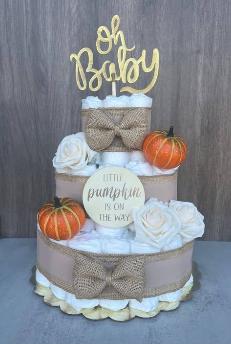 24 Fall Baby Shower Ideas - Lady Celebrations My Little Pumpkin Baby Shower Ideas, Little Pumpkin Diaper Cake, Fall Baby Shower Cake, Fall Diaper Cake, Pumpkin Diaper Cake, Fall Baby Shower Ideas, Pumpkin Theme Baby Shower, Pink Pumpkin Baby Shower, Pamper Cake