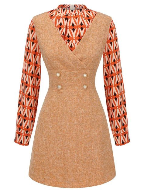 2PCS 1960s Orange Blouse & Tweed Mini Dress | Retro Stage Casual 1960s Outfits, 60 Style 1960s, Retro Stage, Tweed Mini Dress, Standard Dress, Dress Retro, 1960's Dress, Orange Blouse, 1940s Dresses